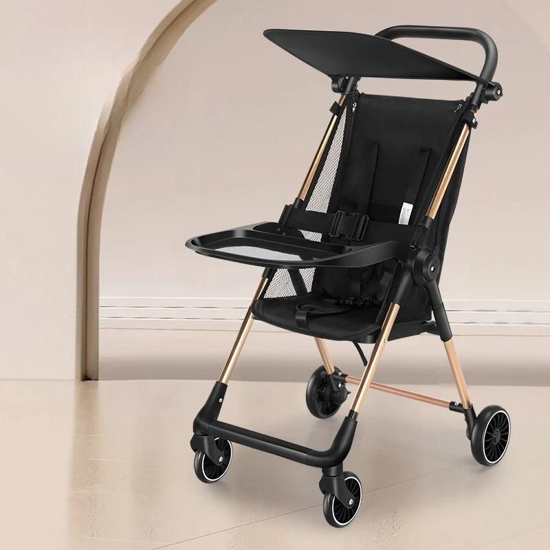 ‌ Cochecito de aleación de aluminio de alta visión: pliegue compacto, arnés de seguridad de 3 puntos, 360 °   Ruedas giratorias, vagón para bebés listo para viajar - imagen 2