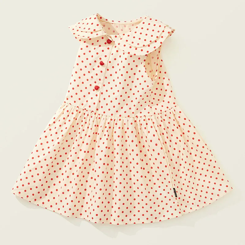 Ropa de verano para niña pequeña, vestido coreano de princesa de algodón sin mangas con cuello de muñeca de lunares, vestidos de bebé, ropa de Boutique para niños B058 - imagen 3
