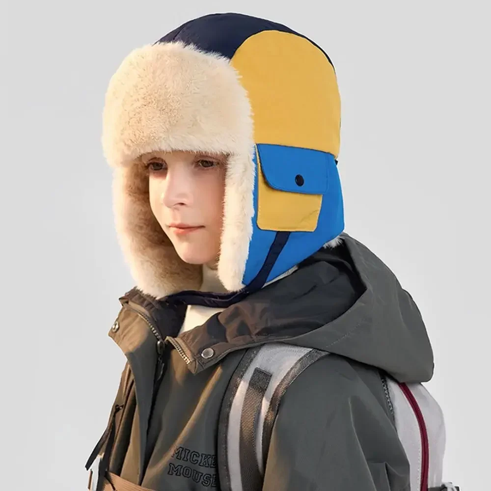 Gorros de invierno cálidos a la moda para niños, gorro grueso con orejeras, gorro de piloto a prueba de viento a prueba de frío para niños - imagen 2