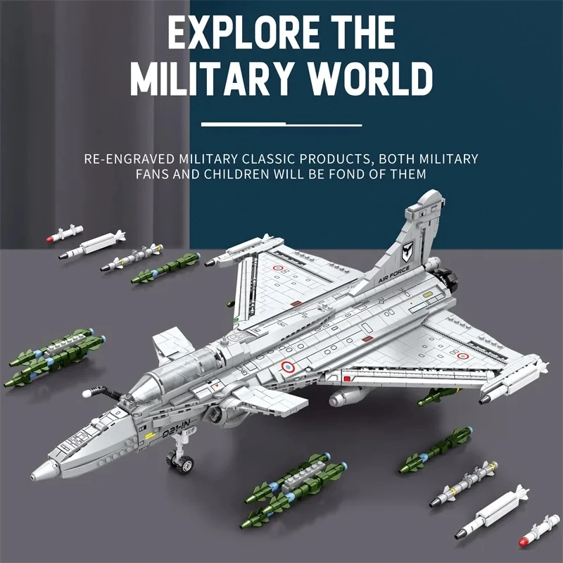 2099 Uds. Modelo de combate Rafale, bloques de construcción Diy, serie de aviones militares, bloques de montaje, adorno de escritorio, juguetes para niños, regalos de vacaciones - imagen 5