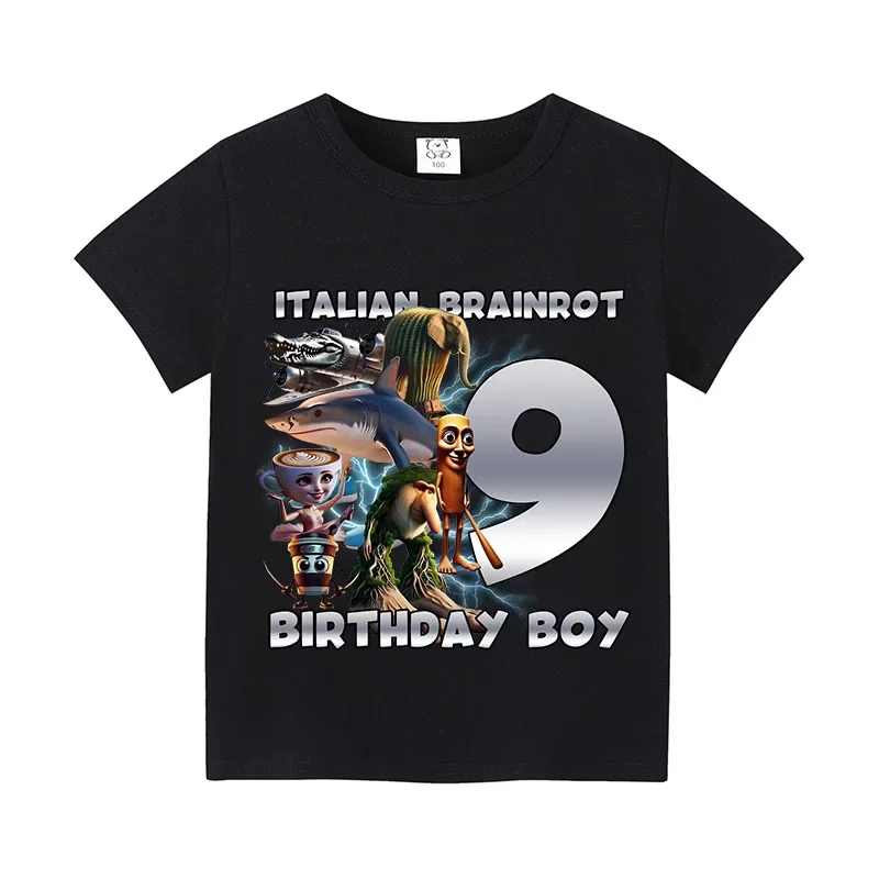 Camisas italianas de Brainrot, camiseta de manga corta con número de cumpleaños, ropa bonita para niño, Top de Anime de algodón para niño, camiseta Digital de dibujos animados para bebé, regalo - imagen 2