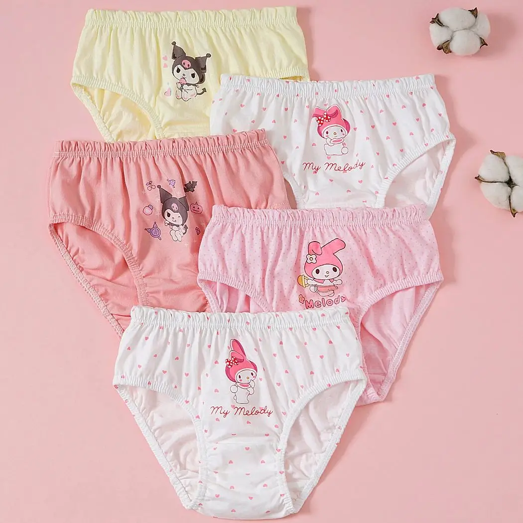 5/10 Uds bragas de algodón para niñas lindo personaje Cinnamoroll Melody Kuromi ropa interior triangular para niños calzoncillos suaves para niñas en edad preescolar - imagen 5