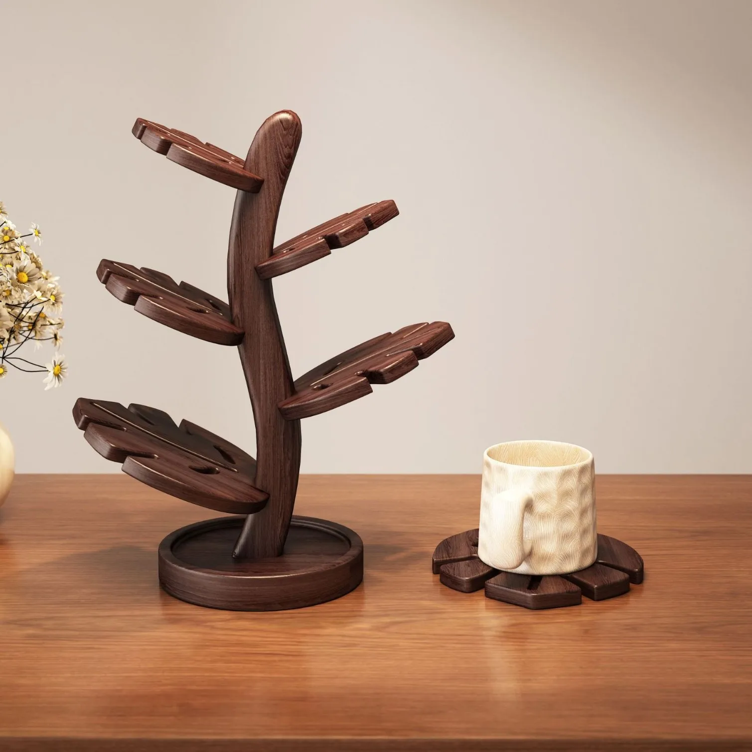 Tapete aislante de madera en forma de árbol para el hogar, decoración de mesa de comedor, tapete de cuenco grueso antiescaldado, mantel decorativo