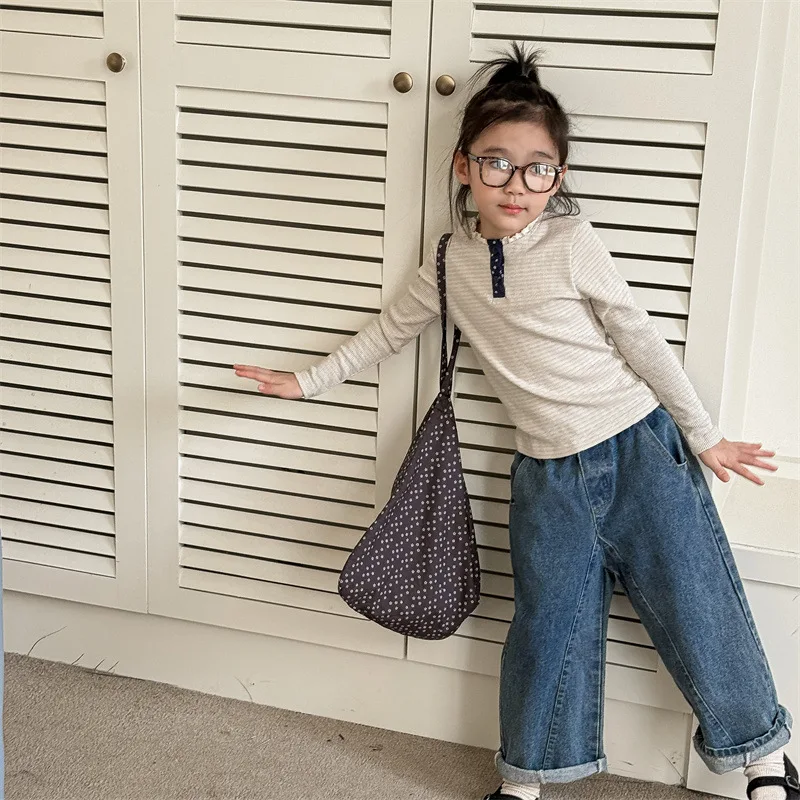 MILANCEL-Camiseta de manga larga para niños, blusa de cuello redondo de encaje Simple para niños de 1 a 6 años, ropa de otoño, 2024 - imagen 4