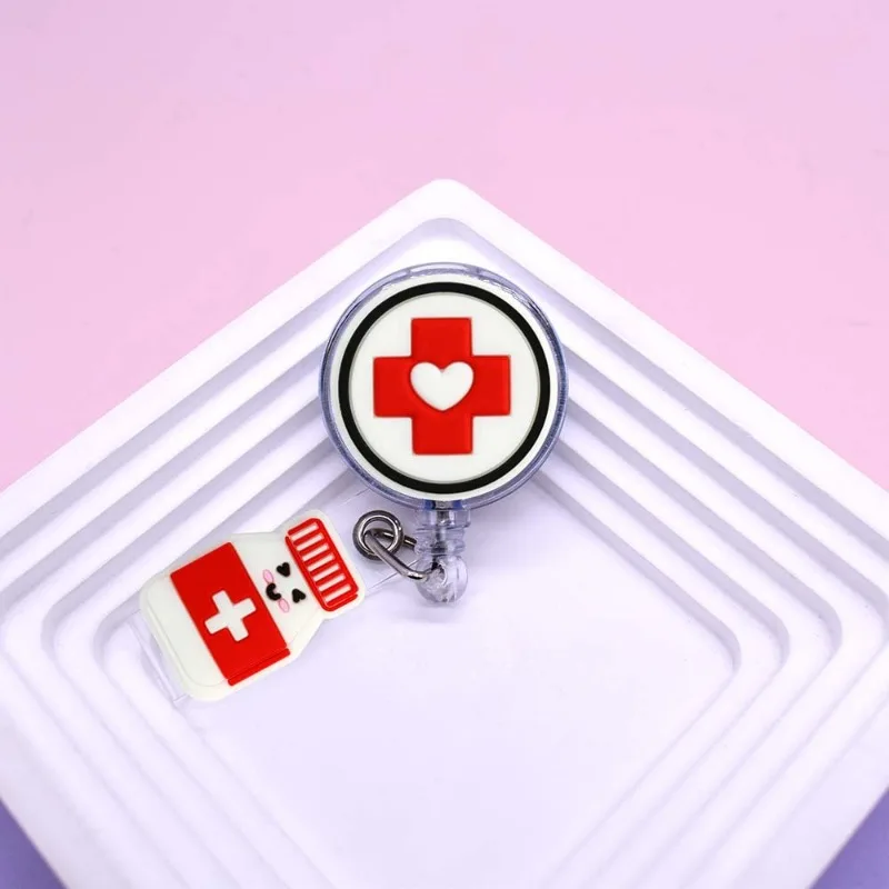 Silicona retráctil enfermera Doctor Hospital insignia médica carrete dibujos animados lindo Clip broches llaveros Oficina ID Tarjeta De Nombre titulares - imagen 5