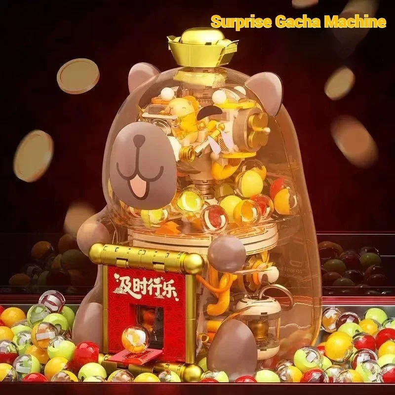 Capibara sorpresa cápsula juguete Gacha máquina de bloques de construcción adornos de escritorio niños montaje juguetes educativos regalos de vacaciones