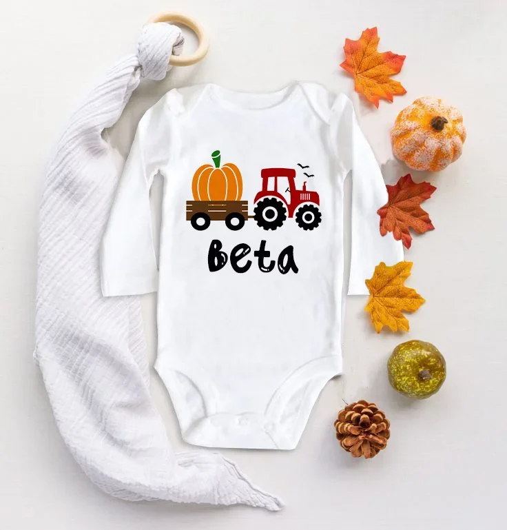 Body personalizado con forma de carro de calabaza para bebé, pelele para recién nacido con nombre personalizado, traje de Acción de Gracias para Halloween, ropa infantil para vacaciones - imagen 4