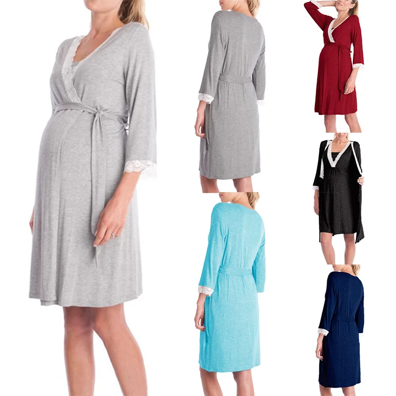 Vestido premamá de encaje manga tres cuartos para embarazo - imagen 2