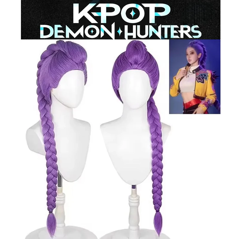 2025 película Kpop niños niñas Cosplay peluca Mira Rumi Zoey Demon Hunters púrpura negro rojo pelo largo Halloween Cosplay accesorios en Stock/
