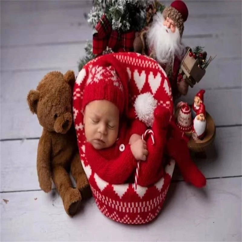 M76C Santa Mohair sombrero rojo y mono accesorios para sesión fotos para trajes Navidad para bebés - imagen 2