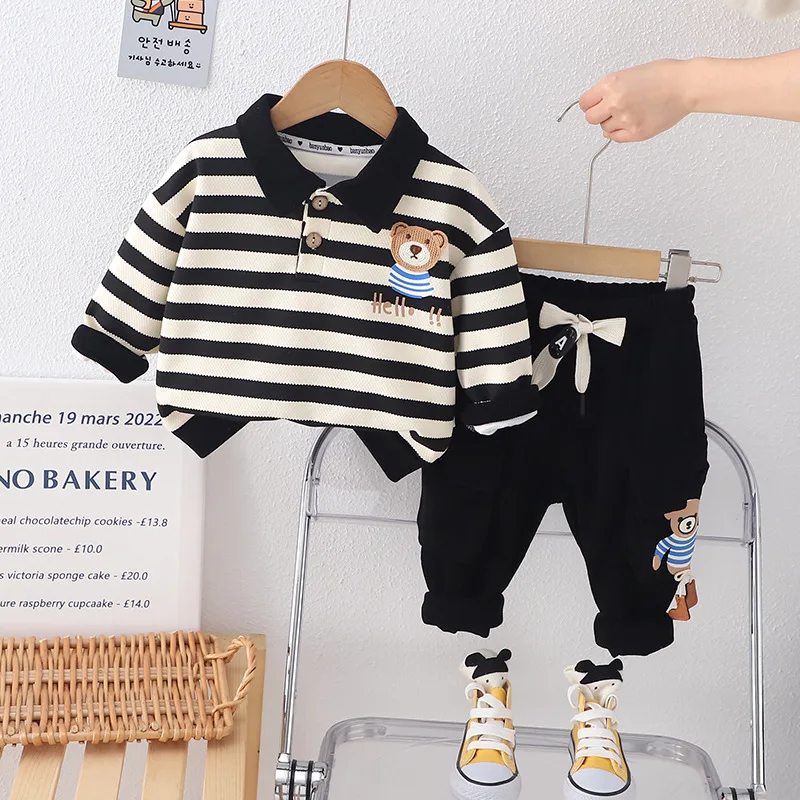 Nueva ropa de bebé de primavera y otoño, traje para niños, camiseta a rayas a la moda, pantalones, 2 unids/set, disfraz informal para niños, chándales para niños - imagen 2