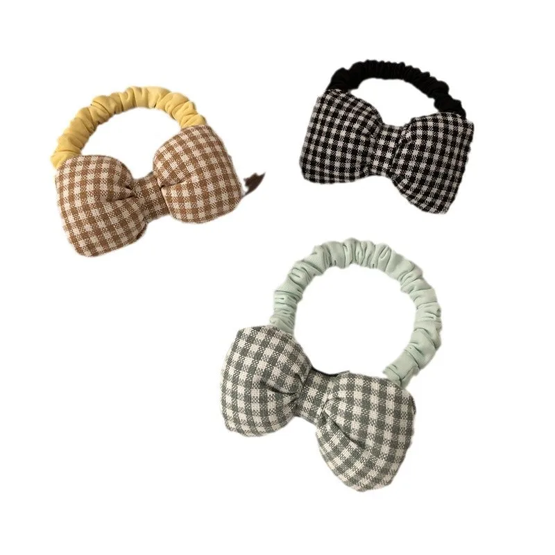 Gomas para el pelo con lazo a cuadros de tela para niños, diademas con lazo dulce, bandas de goma elásticas de princesa coreana para niñas y niños - imagen 5