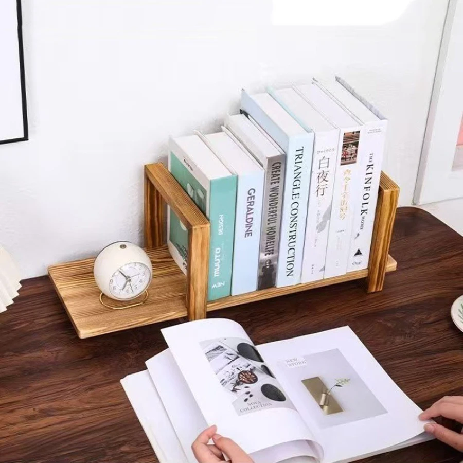 Pequeña estantería de escritorio creativa de bambú para oficina en casa, organizador de escritorio para estudiantes, estante de almacenamiento de libros - imagen 5