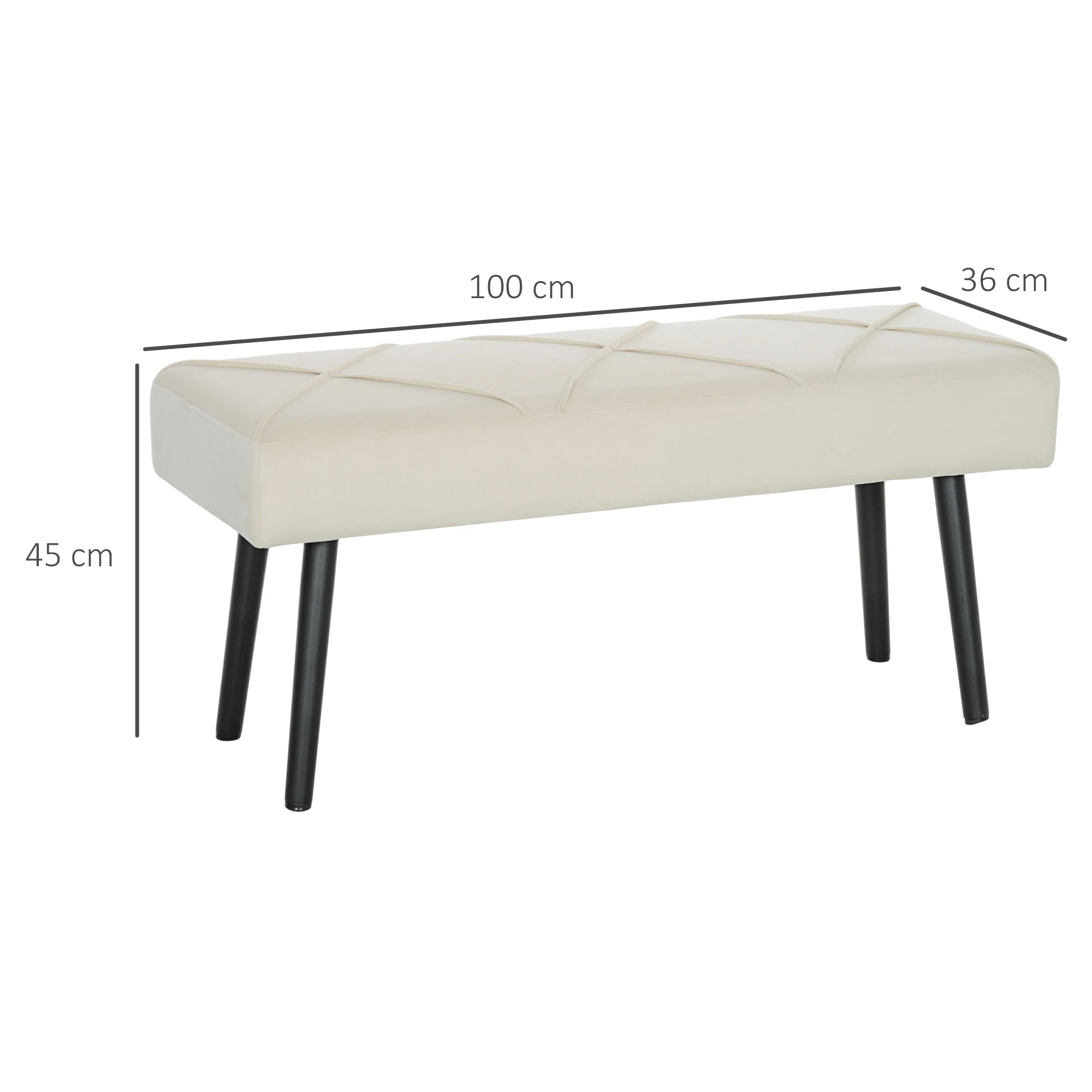 HOMCOM Taburete Pie de Cama Multifuncional, Banco Pie de Cama Moderno, Banco Dormitorio con Asiento Acolchado y Patas de Acero, Carga 120 kg, para Entrada, Pasillo, Salón, 100x36x45 cm, Blanco Crema - imagen 3