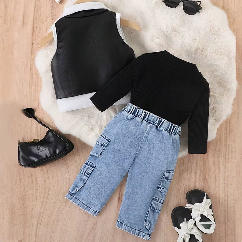 Conjunto de niña chaleco polipiel y vaqueros - imagen 2