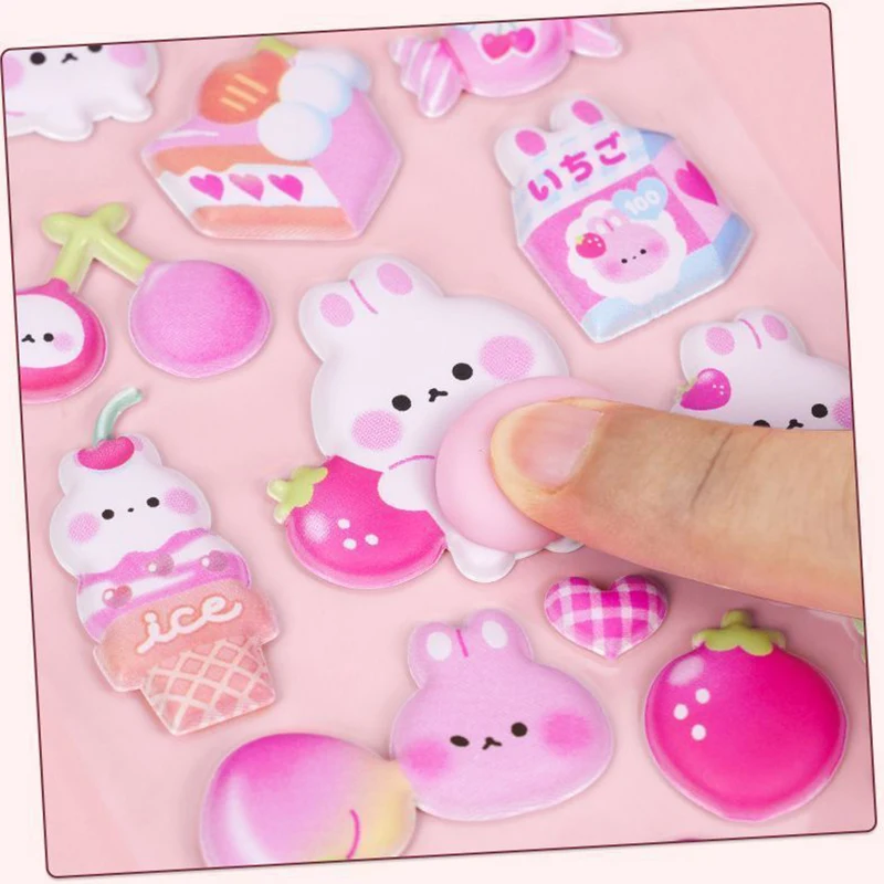 1 hoja de pegatinas en relieve 3D creativas, bonitos dibujos de conejo, oso, gato, patrones, funda de teléfono, Material decorativo de ordenador, parche en relieve ZYF - imagen 3