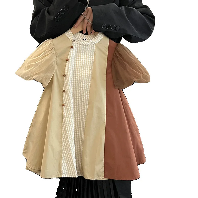 Vestido de retazos de estilo francés para niña, dulce Vestido de manga corta, verano, 2024 - imagen 4