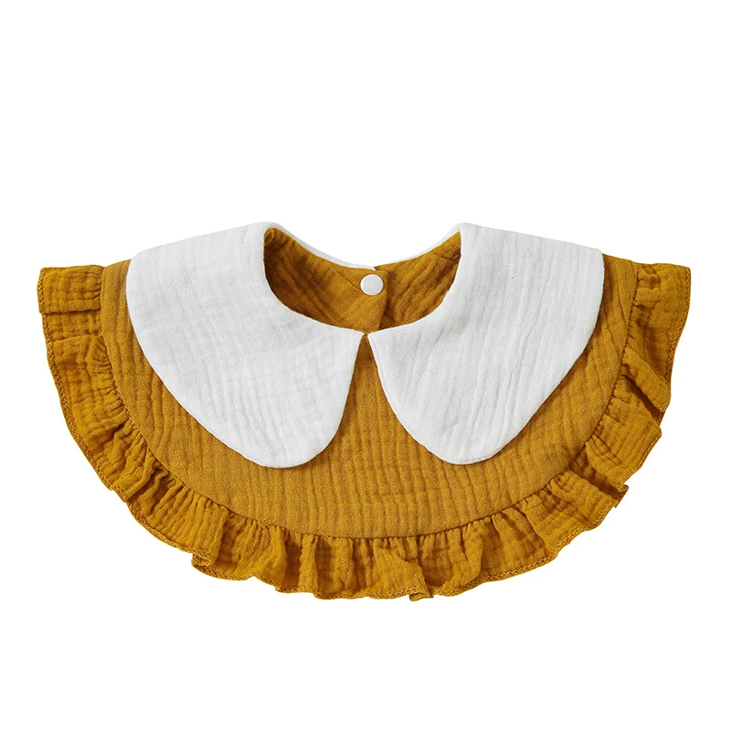 Baberos de gasa para alimentación de bebé, Baberos con volantes de Color sólido, toalla para Saliva, paños para eructar de algodón suave para niños y niñas, accesorios para niños - imagen 5