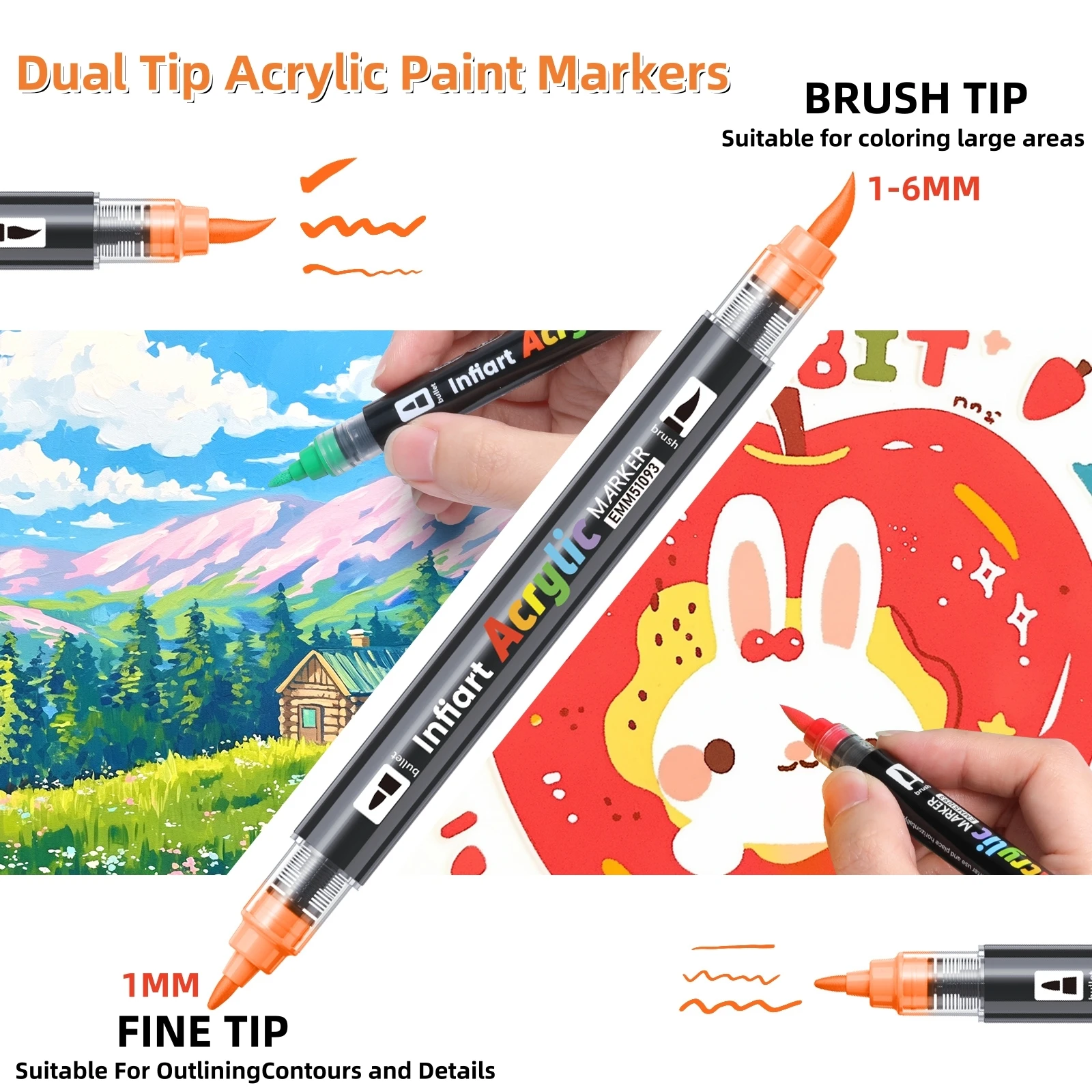 Bolígrafos de pintura acrílica, marcadores de pintura de doble punta, bolígrafos de punta fina y pincel para piedra, madera, lienzo, suministros de arte, con estuche portátil - imagen 5