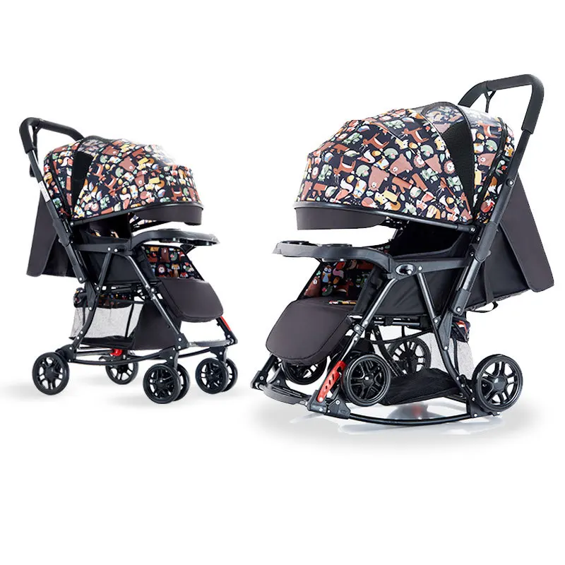 Cochecito de bebé de alto paisaje, reclinable, ligero, plegable, con un clic, multifuncional, para caminar, Reversible - imagen 5