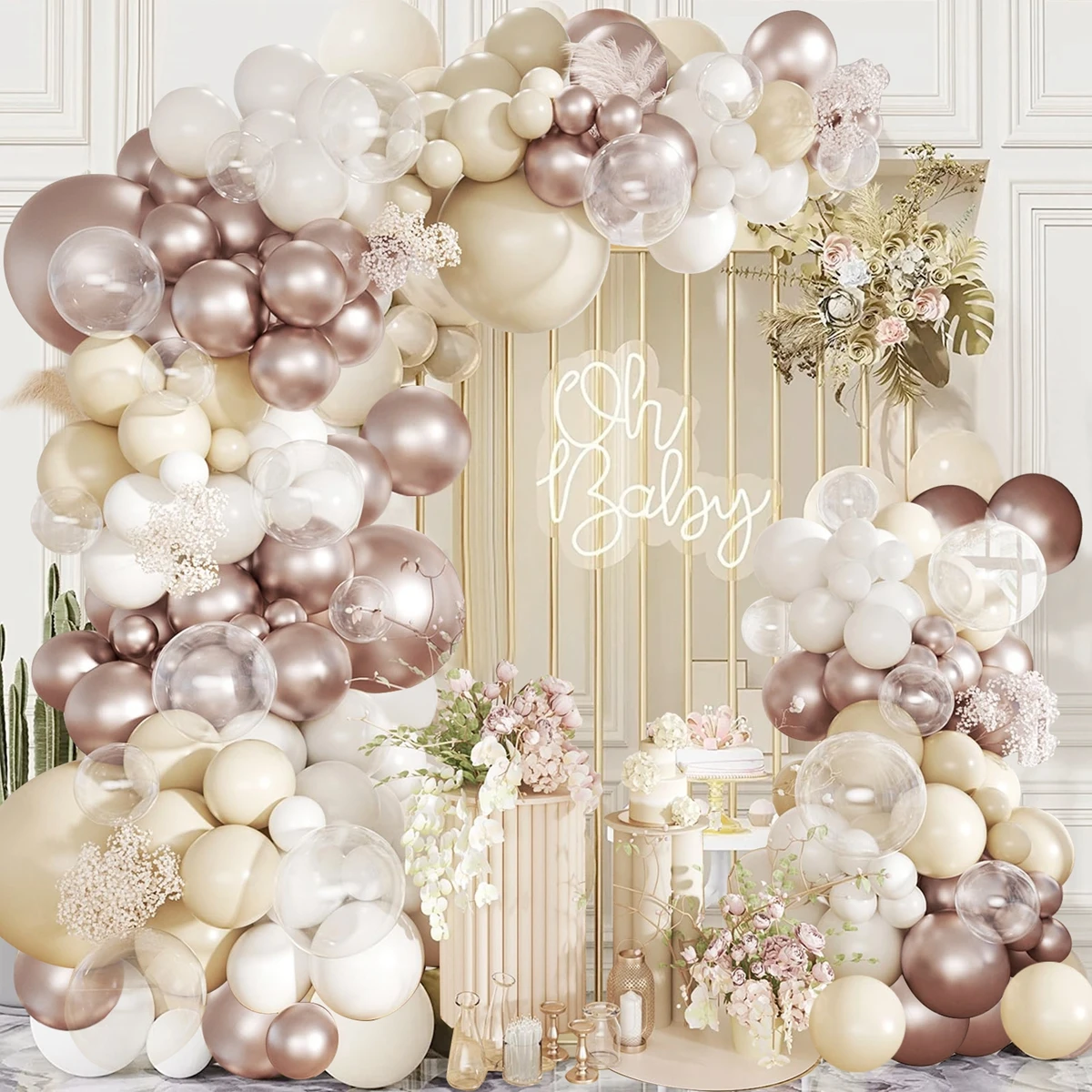 96 Uds arena blanco Beige metálico champán globos dorados tema de oso boda despedida de soltera cumpleaños Baby Shower decoraciones para fiesta - imagen 3