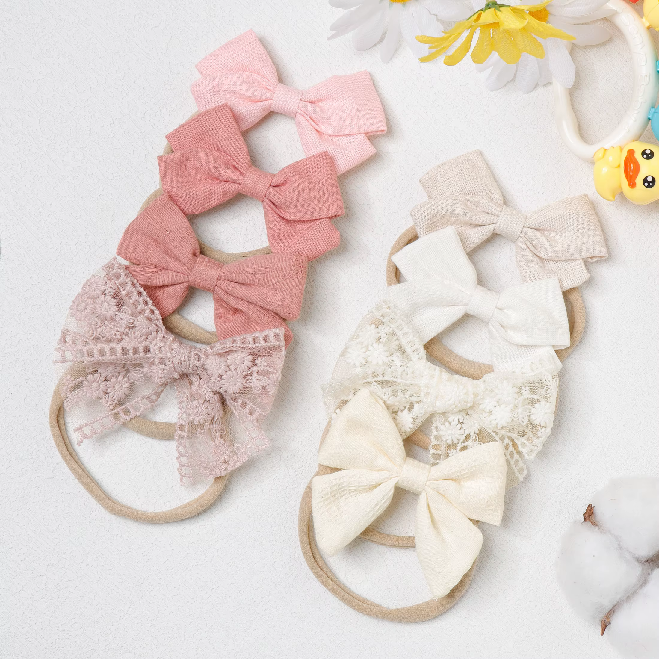 Lazos bordados para pelo de bebé y niñas – Diademas con lazo para coleta