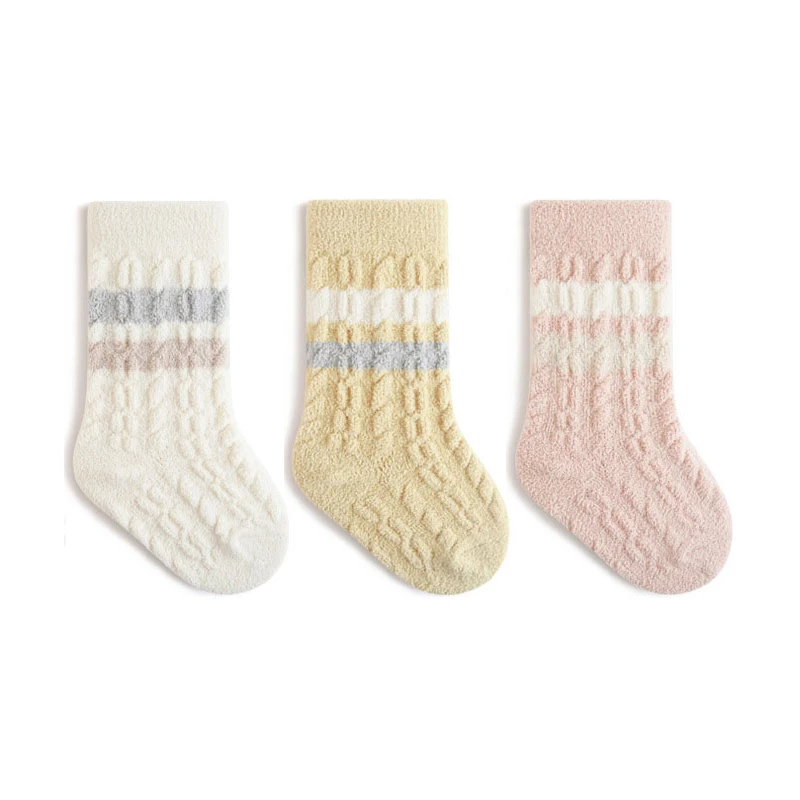 3 pares por lote de calcetines gruesos de invierno para niños 0-5T calcetines acolchados de lana con rayas coloridas para niñas calcetines de tubo para niños - imagen 2