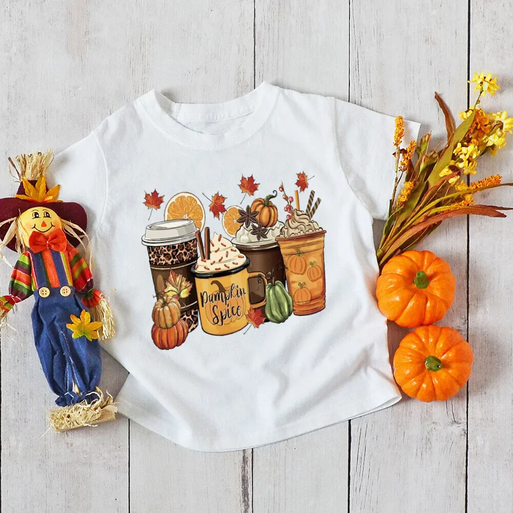 Grateful Thankful Blessed calabaza estampado niños camisa Acción de Gracias niños niñas traje otoño vacaciones niño Camiseta de manga corta ropa - imagen 3