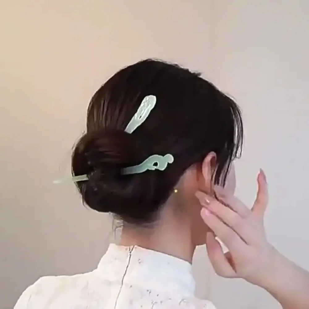 Horquillas de madera de estilo Retro chino, herramientas para el cabello femeninas, horquillas de conejo de Jade chino antiguo, horquilla Hanfu, accesorios para el cabello