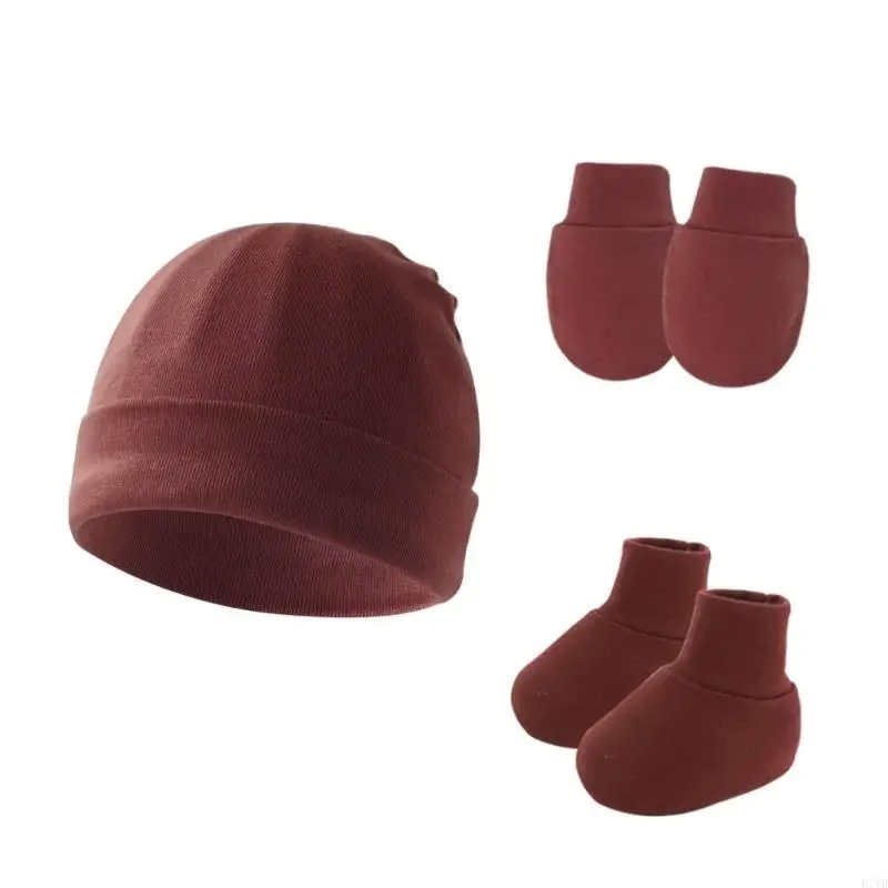 D7YD – ensemble chaud pour nouveau-né, Bonnet en coton avec mitaines chaussons, ensemble pour nourrissons, pour - imagen 3