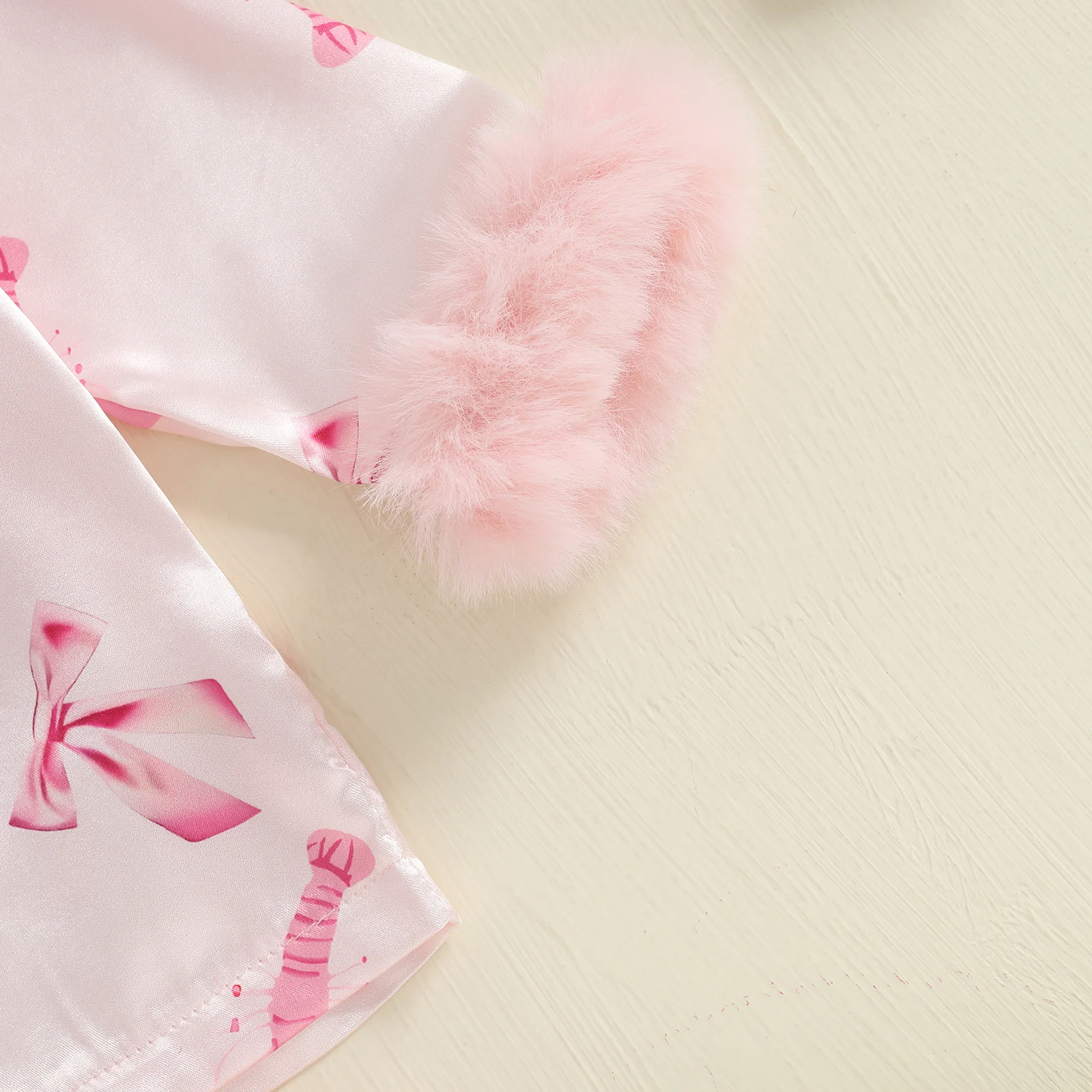 Conjunto de pijamas para niñas de 1 a 4 años, camisa de manga larga con botones y estampado de langosta y lazo con ribete de plumas y pantalones elásticos para ropa de descanso - imagen 5