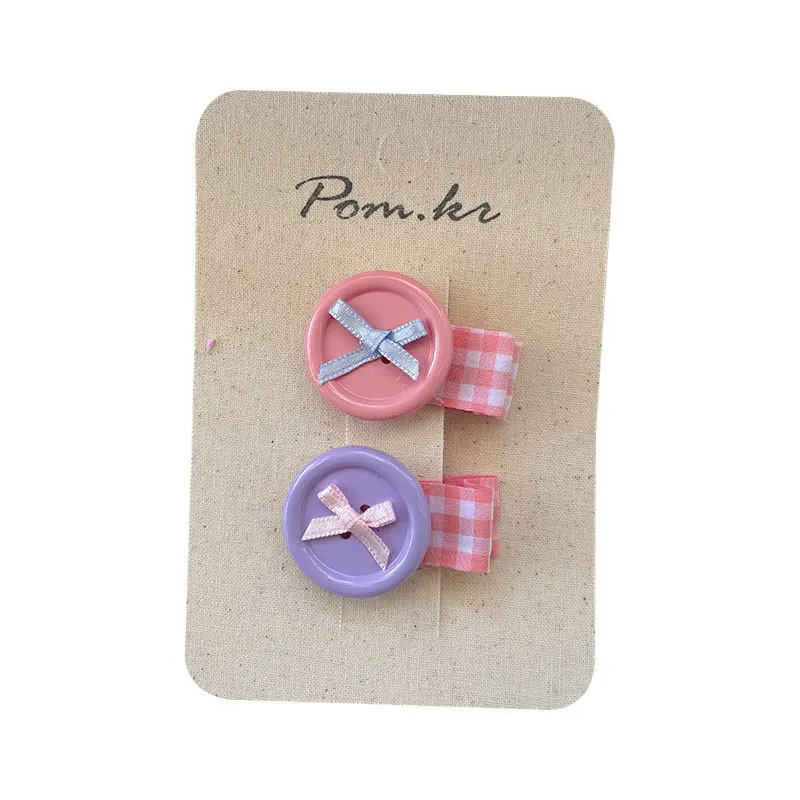 2 unids/set coreano lindo botón pinzas para el cabello arco estilo dopamina horquillas para niños niñas flequillo lateral Flyaways colorido Clips para la frente - imagen 5