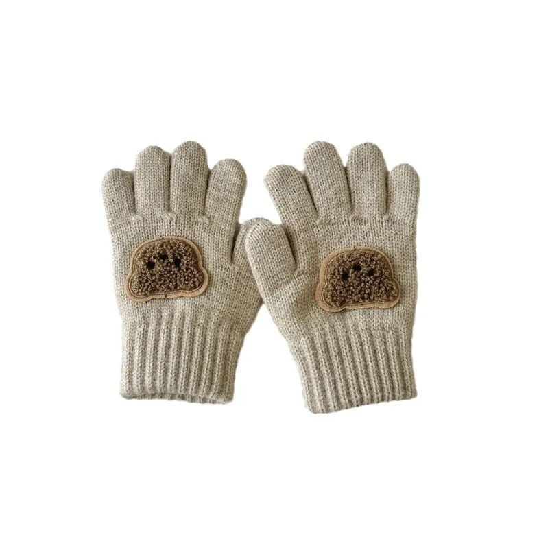 Manoplas de oso de dibujos animados para bebé, guantes cálidos de invierno para niños, guantes tejidos de Color sólido para niños pequeños, guantes gruesos para la dentición para niños de 3 a 7 años - imagen 5