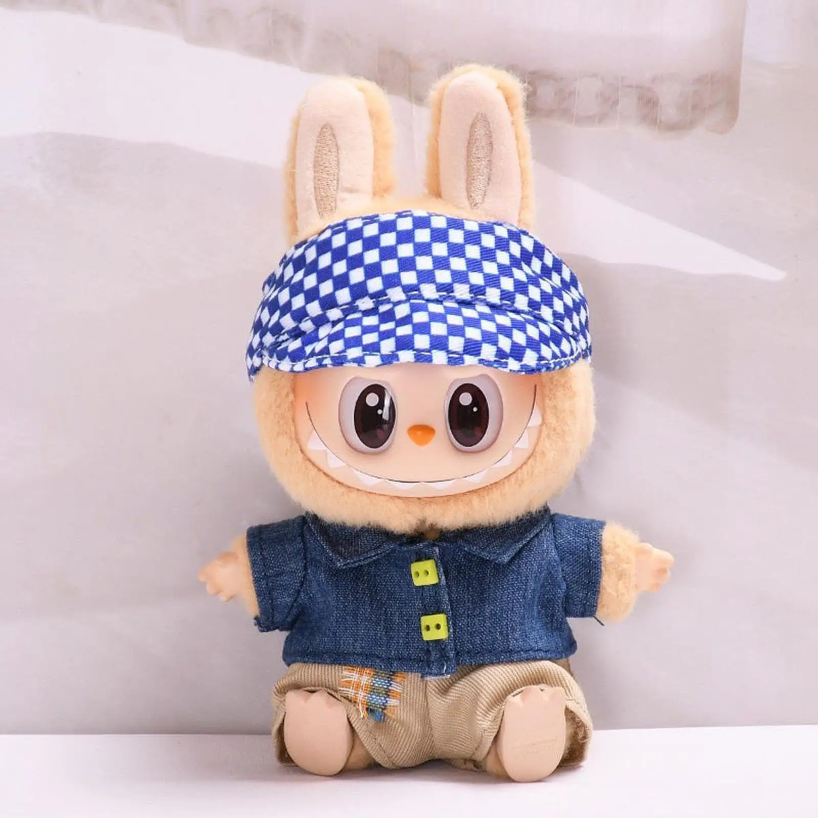 Plush Doll Clothes,Stuffed Animals Clothes for 15-17cm Doll DIY Fashion Cute Doll Denim Lapel Jacket Pants Hat Set
