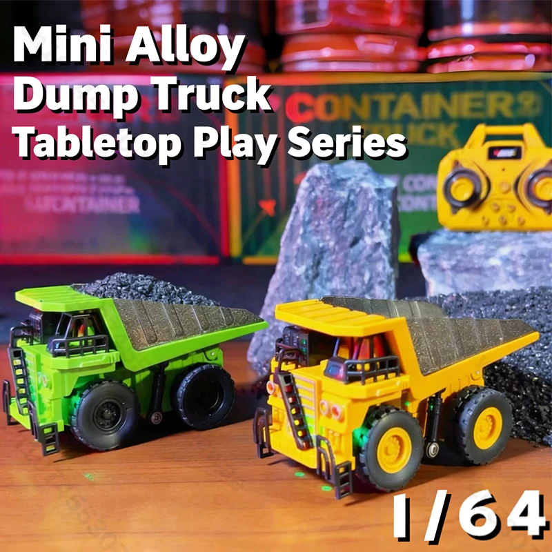 Excavadora teledirigida de aleación de escritorio, camión volquete con música ligera, Mini coche de juguete de aleación, vehículo Moedel, regalo de Navidad, 1/64