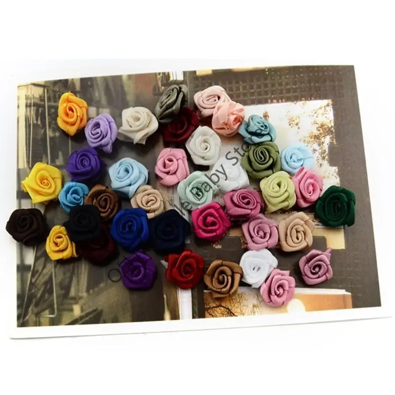M76C 100 Uds mezcla colores cinta raso apliques flores parches multicolores boda - imagen 4