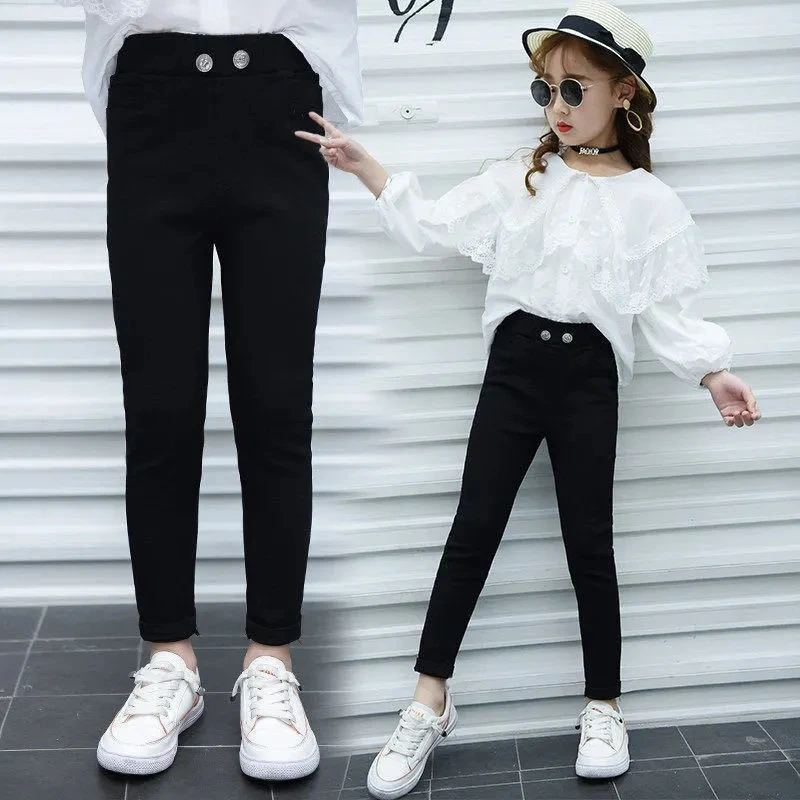 Leggings ajustados de alta elasticidad para niños de estilo coreano, pantalones de Color puro que combinan con todo, pantalones pitillo de moda para primavera y otoño - imagen 4