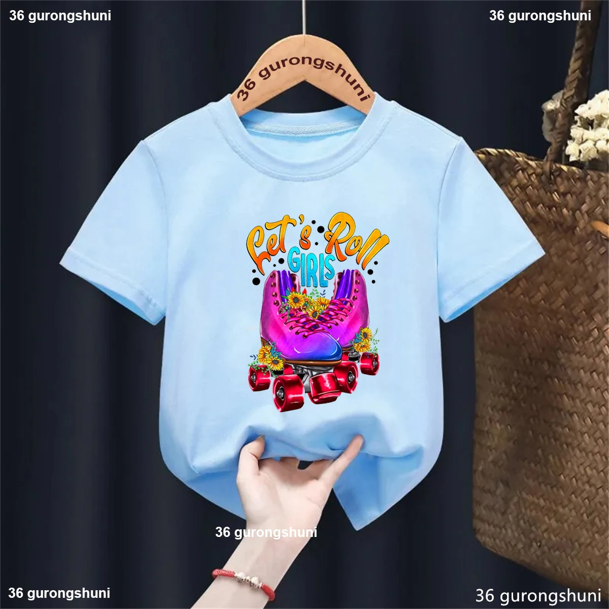 Camiseta con estampado con dibujo de Let'S Roll Girl, ropa para niños con alma de patinaje sobre ruedas para niñas, camiseta divertida Harajuku Kawaii para niños - imagen 3