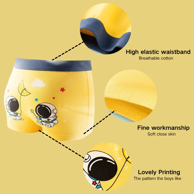 4 unids/lote 2-11T calzoncillos Boxer de algodón para niños ropa interior transpirable para niños galaxia astronauta dibujos animados niños bañadores pantalones cortos elásticos - imagen 5