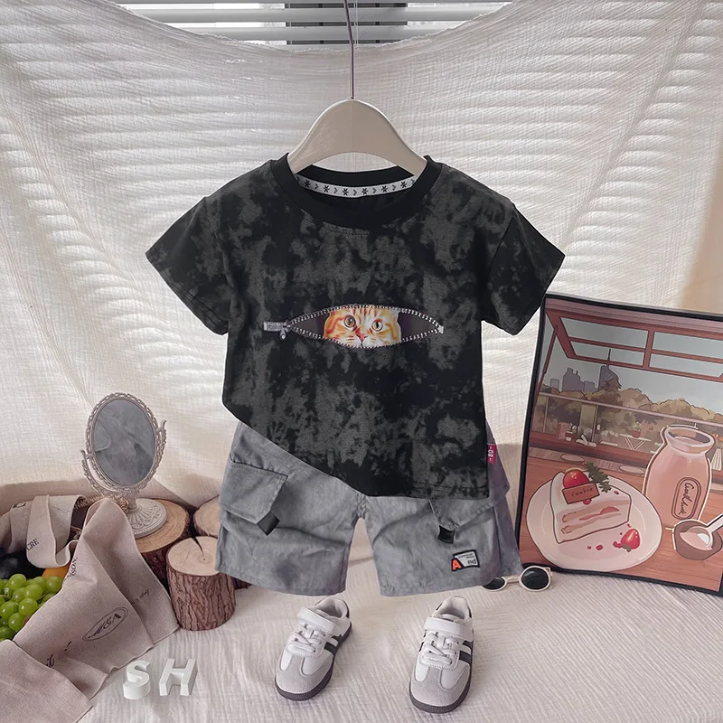 Nueva ropa de verano para bebés, traje informal para niños, camiseta de manga corta, pantalones cortos, 2 unids/set, ropa para niñas, chándales para niños - imagen 2