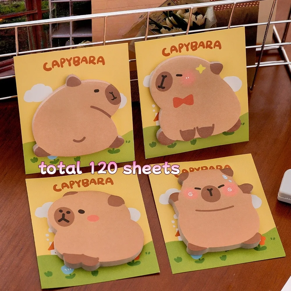 30/120 hojas de notas adhesivas, bonitos bloques de notas adhesivas de capibara, suministros de oficina, pegatinas N veces, notas de dibujos animados para estudiantes, marcapáginas de papel - imagen 2