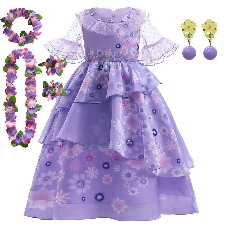 Vestido de Isabela para niños, disfraz acampanado con columpio Floral verano niñas, traje Cosplay Encanto, ropa Halloween Madrigal 3 a 12 años - imagen 4