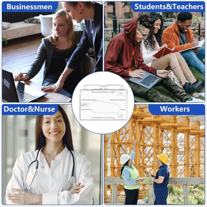 5 unids/set transparente de doble cara con ranura para el pulgar, protección de tarjeta de identificación, funda para tarjeta Horizontal, 2 fundas para tarjetas se pueden insertar - imagen 4