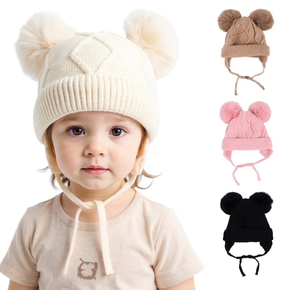 Gorro de invierno con orejeras para niños – Tejido suave pompón - imagen 2