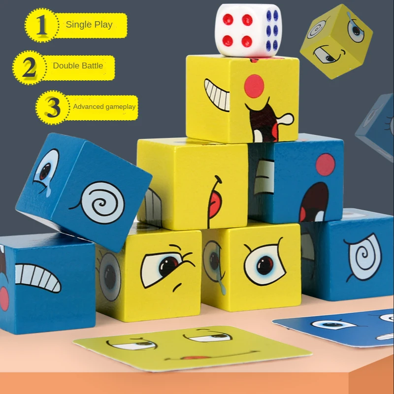 Juegos de mesa de cubo, juguetes educativos, bloques faciales, bloques de construcción, rompecabezas, juego de mesa interactivo, desafío para aprender, emoticono - imagen 5