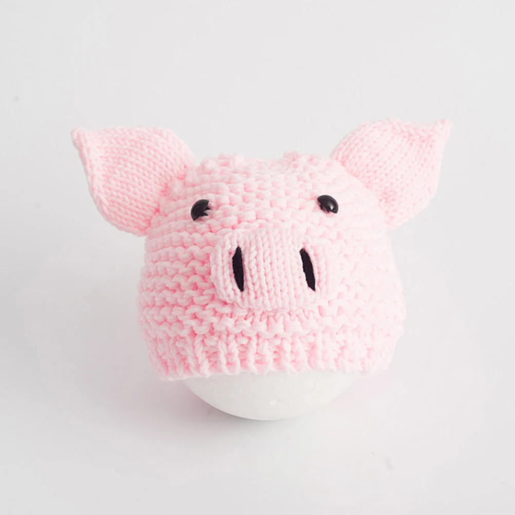 Adorable gorro de punto rosa para recién nacido, diseño de cerdo, accesorios para fotografía de bebés y uso diario, cómodo y suave para bebé - imagen 4