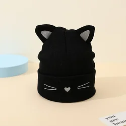Gorro infantil calido para bebe con diseno gato Kawaii elastico