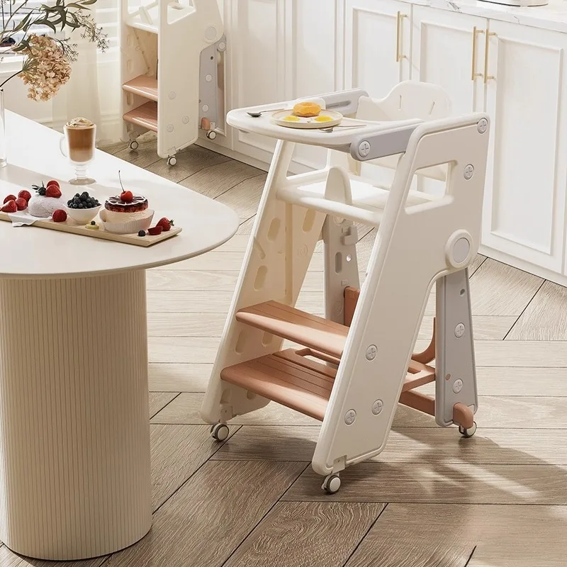 Silla plegable para crecimiento de bebé con mesa y ruedas extraíbles, asiento para comedor y aprendizaje durante 6 meses a 2 años, bandeja extensible, fácil de plegar