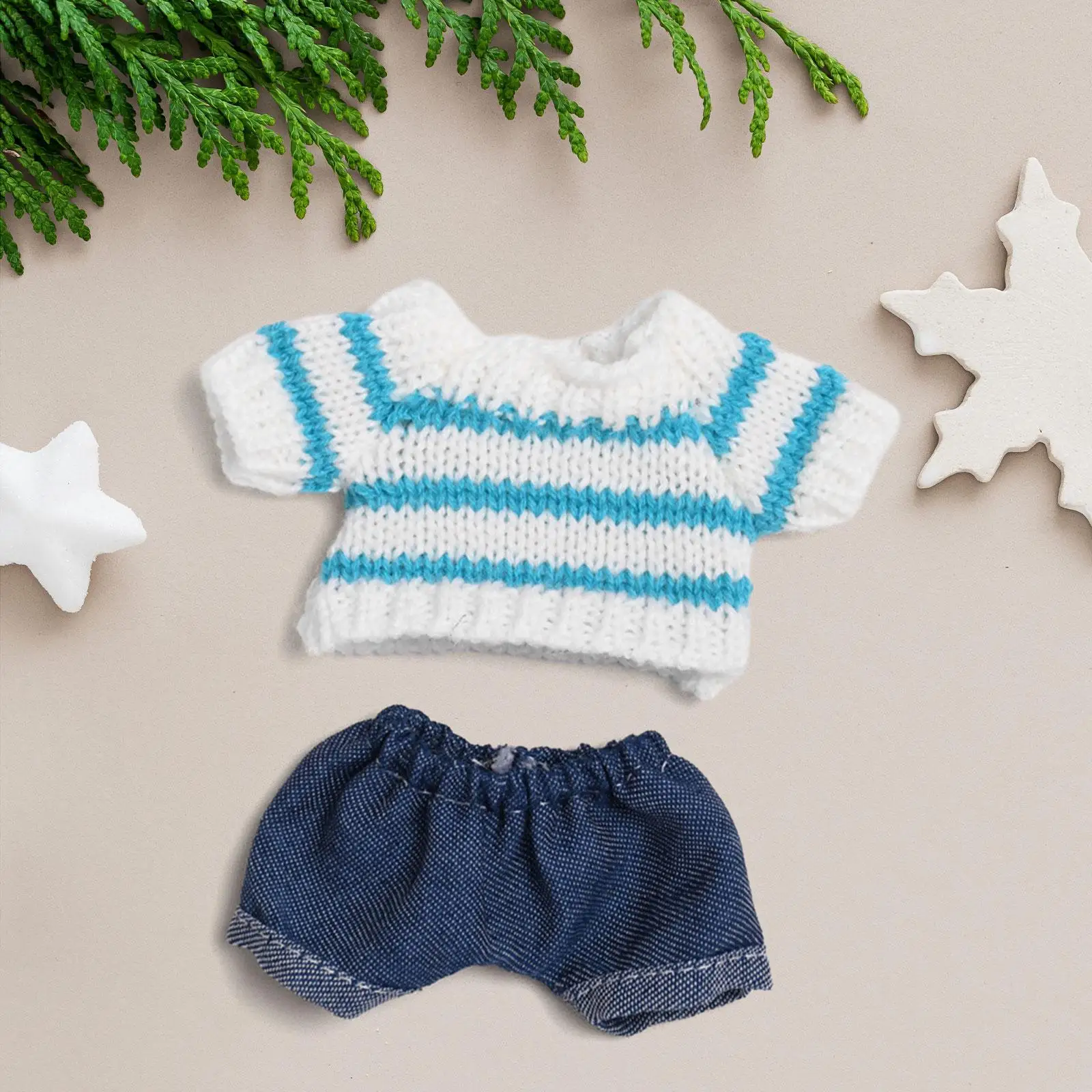 2 Pieces Fashion Dolls Striped Sweater with Pants for 15-17cm Boy Dolls New Year Gifts