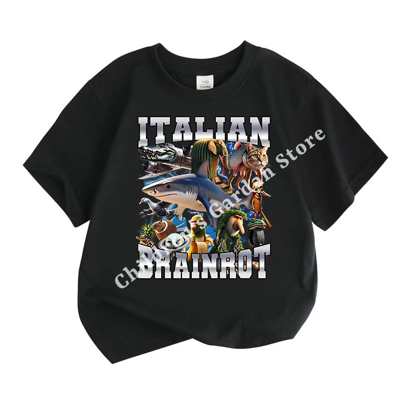 Camiseta de manga corta italiana Brainrot para niños y niñas, camisetas para niños, ropa bonita de Tung Tung Tung Sahur Telala, divertido tiburón, regalos para niños - imagen 2